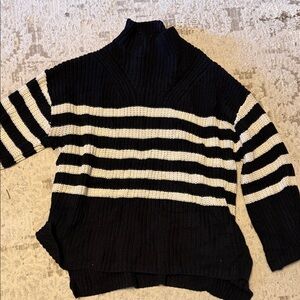 Old Navy Black and White Striped Turtleneck Sweater